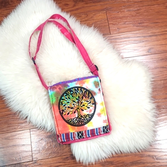 Boho tye-dye Embroidered Tree Of Life Purse - Picture 1 of 4